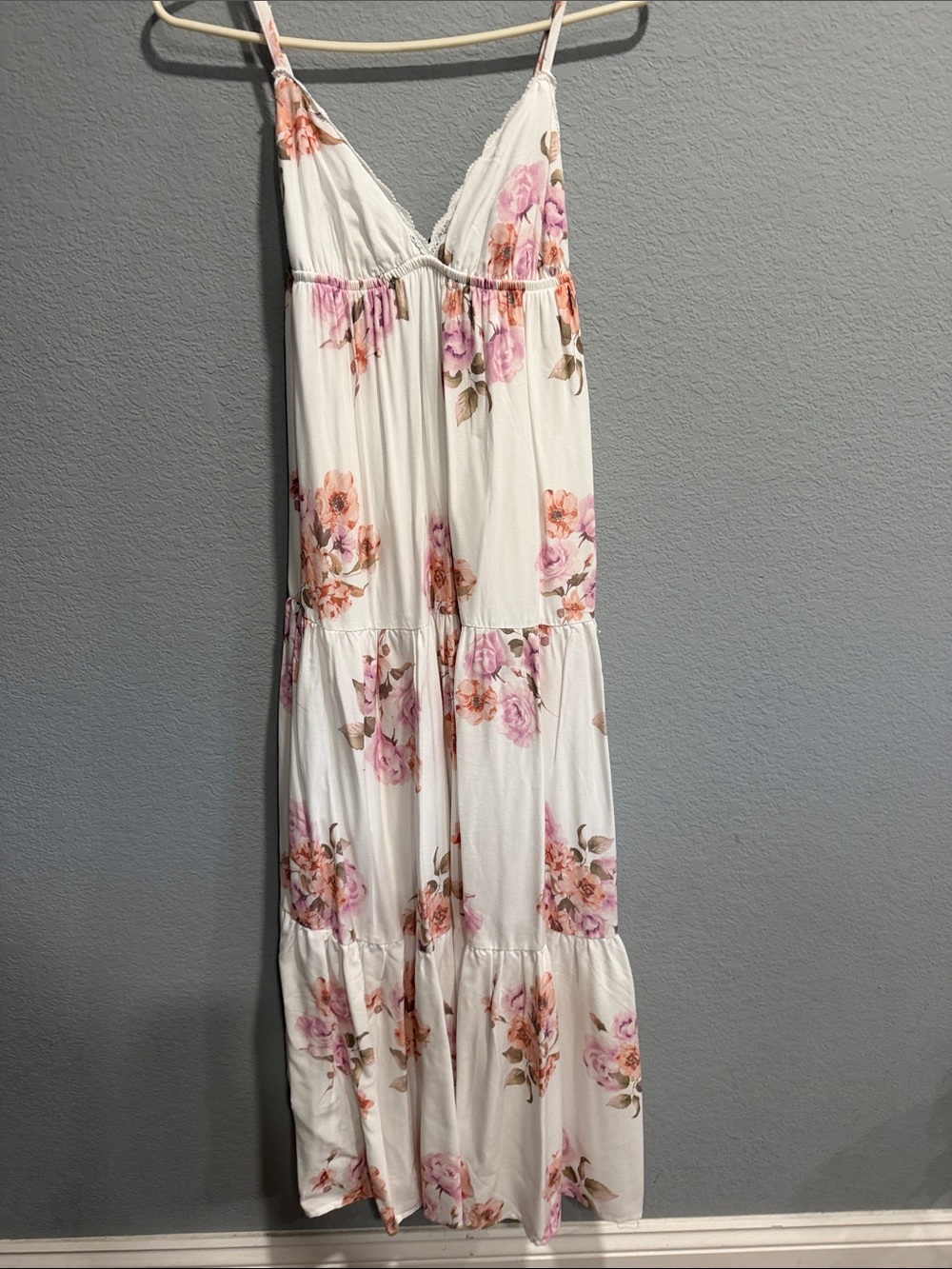 Streetwear Society White Maxi Dress with Pink & Peach Floral